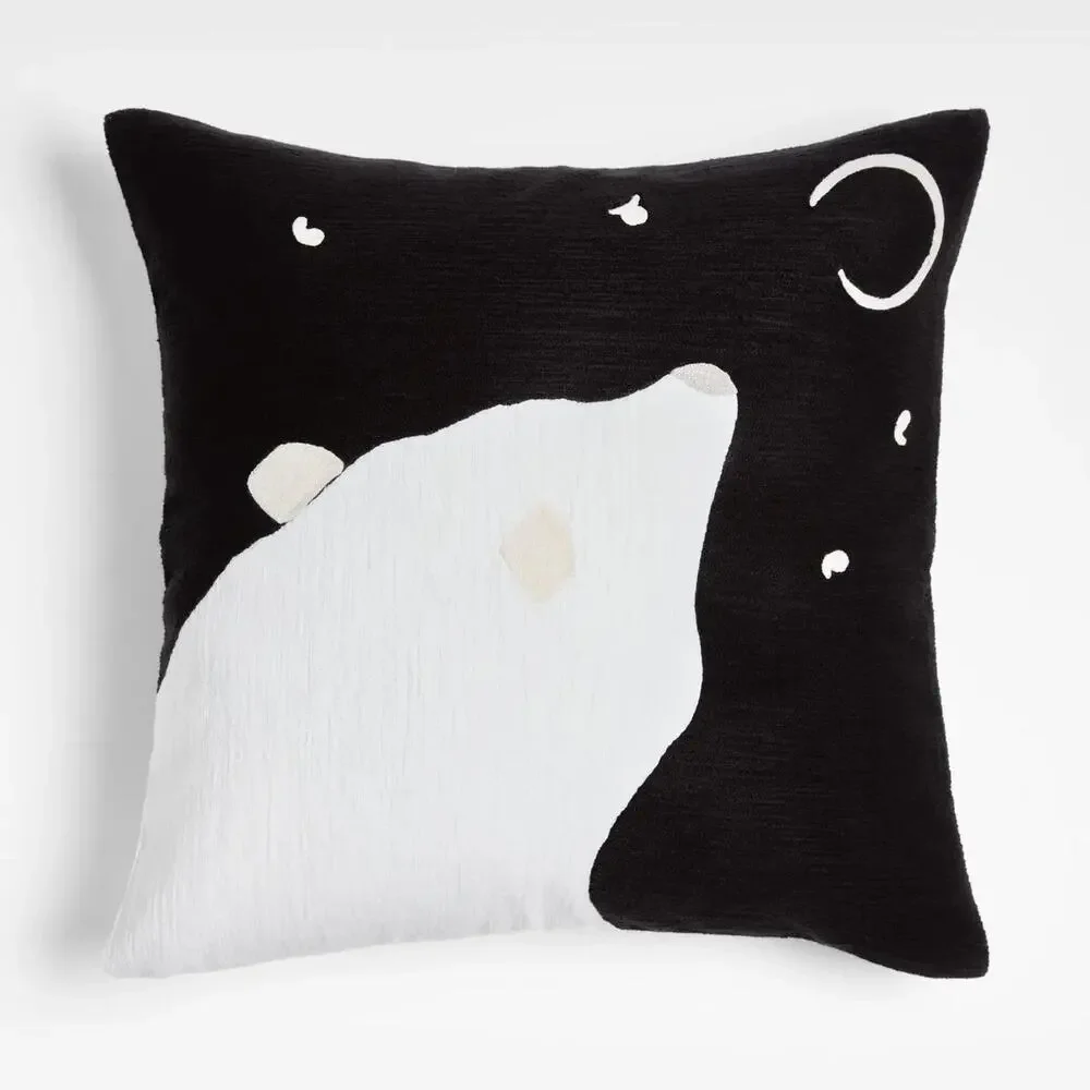 Crate & Barrel Polar Bear Pillow Cover, 23x23, Starry Night Crescent Moon